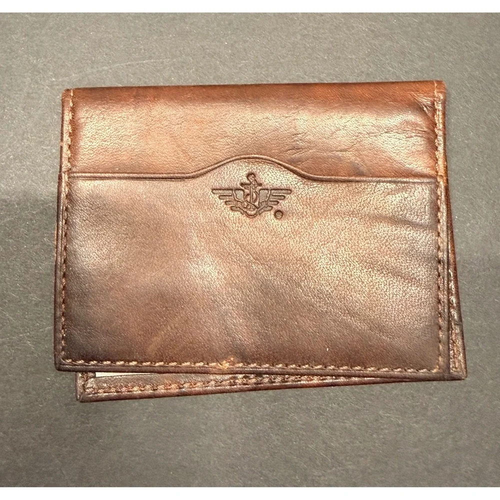 Dockers Brown Leather Slim Bifold Wallet Double‎ ID Window Card Case Distressed